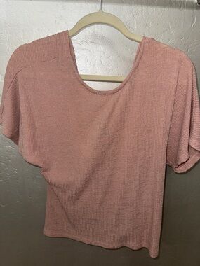 Light Pink Ribbed Short Sleeve Women's Top